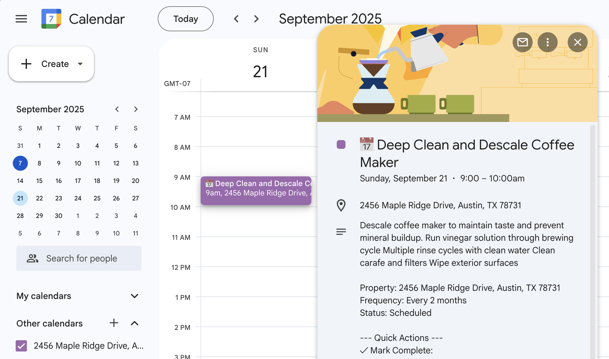 Calendar view showing synced maintenance tasks